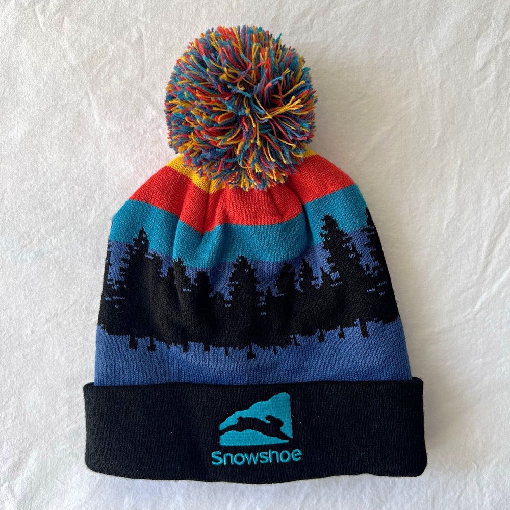 Locale Snowshoe Knit Acrylic Pom-Pom Beanie Hat Striped Multicolor One Size